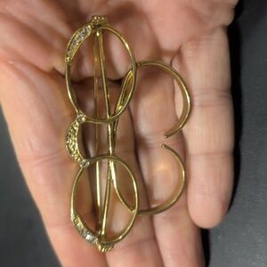 Vintage Gold Tone Eyeglasses Brooch Spectacles Pin with Clear Rhinestone Accents